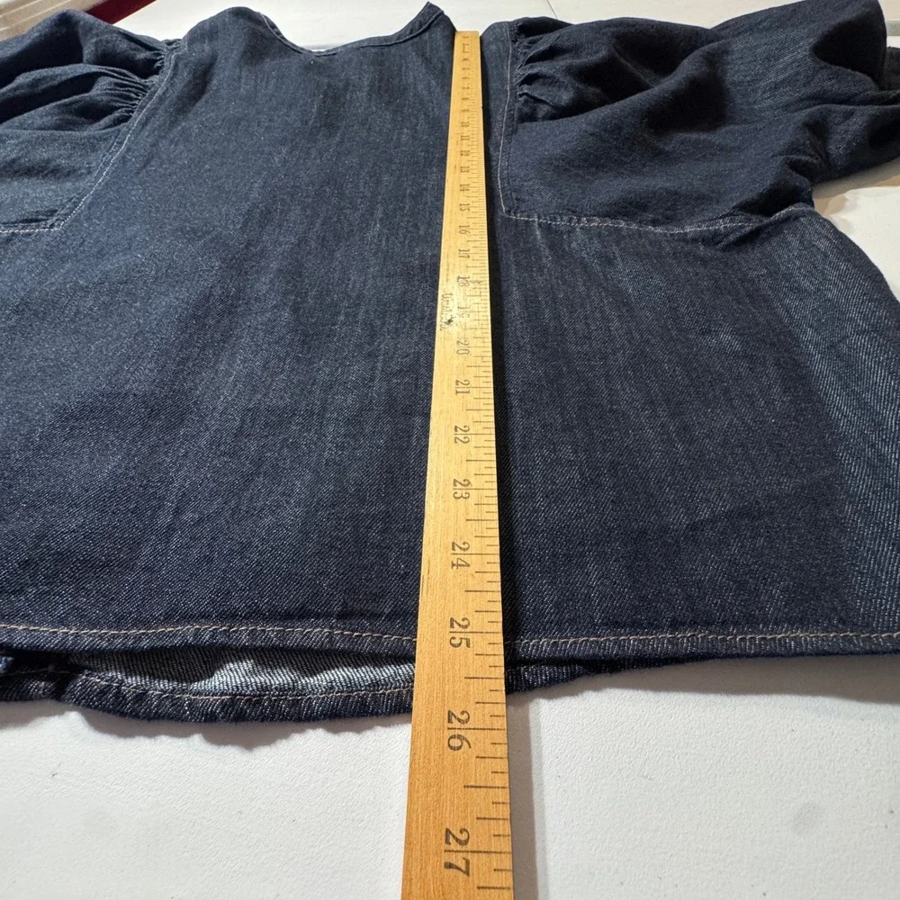 Old Navy Denim Blouse Womens XXL Tall Dark Blue Excellent Puff Sleeve Button Up